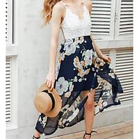 Women\'s Going out Beach Party Loose Dress, Print Asymmetrical Asymmetrical Sleeveless Lace Summer Mid Rise Micro-elastic Thin