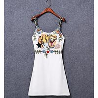 Women\'s Casual/Daily A Line Dress, Embroidered Strap Above Knee Sleeveless Polyester Summer Mid Rise Micro-elastic Thin