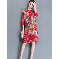 womens going out loose dress print round neck knee length sleeve other ...
