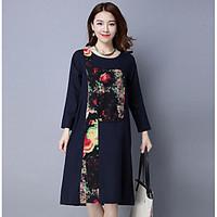 womens going out swing dress solid round neck above knee long sleeve c ...