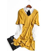 womens going out swing dress solid v neck above knee length sleeve cot ...