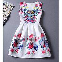 Women\'s Going out A Line Dress, Solid Print Round Neck Above Knee Sleeveless Others Summer Mid Rise Inelastic Medium