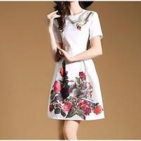 womens going out a line dress embroidered round neck above knee short  ...