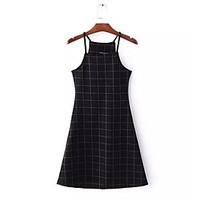 womens casualdaily simple skater dress solid strap above knee sleevele ...