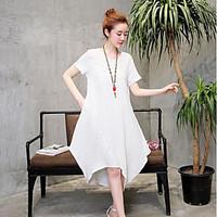 womens going out loose dress solid round neck knee length short sleeve ...