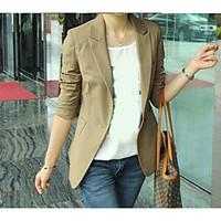 Women\'s Casual/Daily Simple Spring Blazer, Solid Notch Lapel Long Sleeve Long Cotton