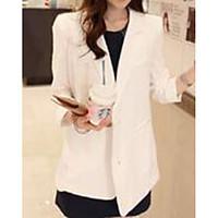 Women\'s Casual/Daily Simple Spring Blazer, Solid Notch Lapel Long Sleeve Long Polyester