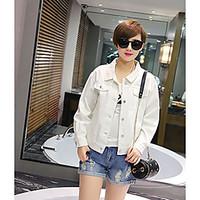 Women\'s Going out Casual/Daily Simple Street chic Spring Fall Denim Jacket, Solid Square Neck Long Sleeve Short Others