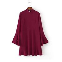 womens going out swing dress solid round neck above knee long sleeve c ...