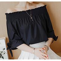 womens formal sexy blouse solid strapless length sleeve white black ye ...