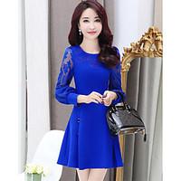womens casualdaily a line dress solid round neck above knee long sleev ...