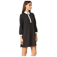 Women\'s Going out Casual/Daily Simple Shirt Dress, Solid Shirt Collar Mini ¾ Sleeve 100%Cotton Spring Summer Mid Rise Micro-elastic Medium