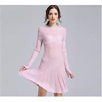 womens casualdaily a line dress solid round neck above knee long sleev ...