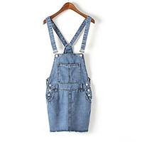 womens casualdaily simple denim dress solid asymmetrical above knee sl ...