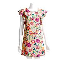 womens casualdaily simple loose dress print round neck above knee shor ...