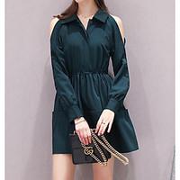 womens casualdaily simple loose dress solid shirt collar above knee lo ...