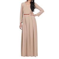 womens casualdaily simple loose dress solid v neck maxi long sleeve po ...