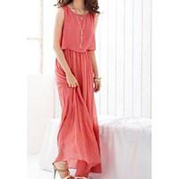 womens casualdaily simple loose dress solid round neck maxi sleeveless ...