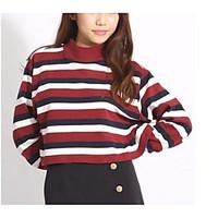 Women\'s Casual/Daily Sweatshirt Striped Turtleneck Micro-elastic Cotton Long Sleeve Fall Winter