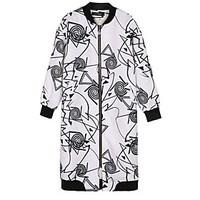 Women\'s Casual/Daily Simple Fall Trench Coat, Print Round Neck Long Sleeve Long Cotton