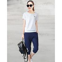 womens casualdaily simple summer t shirt pant suits solid round neck s ...