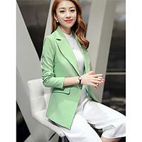 Women\'s Casual/Daily Simple Spring Summer Blazer, Solid Notch Lapel Long Sleeve Regular Polyester