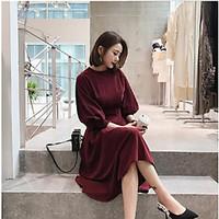 Women\'s Daily Casual A Line Dress, Solid Round Neck Above Knee ½ Length Sleeve Silk Spring Summer High Rise Inelastic Thin