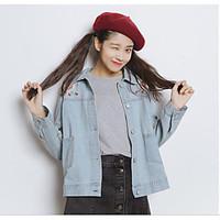 womens daily cute spring denim jacket embroidery stand long sleeve reg ...