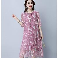 womens graduation daily casual swing dress solid floral round neck mid ...