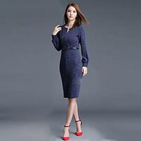 womens casualdaily sheath dress solid round neck above knee long sleev ...