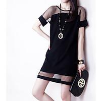 womens other casual sheath dress solid round neck mini short sleeve ch ...