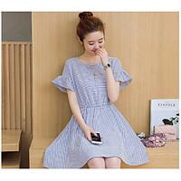 womens going out a line dress striped round neck above knee short slee ...