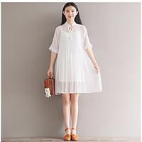 Women\'s Going out A Line Dress, Solid Round Neck Knee-length ½ Length Sleeve Others Spring Summer Mid Rise Micro-elastic Medium