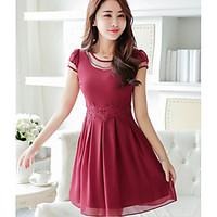 Women\'s Going out Casual/Daily Simple Sheath Dress, Solid Round Neck Above Knee Short Sleeve Others Summer Mid Rise Micro-elastic Thin