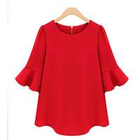 Women\'s Ruffle/Flare Sleeve Round Neck Ruffle Blouse, Chiffon ¾ Sleeve