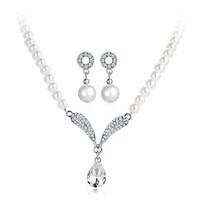 Women Wedding Bridal Crystal Diamond Pearl Pendant Jewelry Necklace Earrings Two Suit