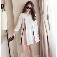 Women\'s Going out Casual/Daily Cute Shirt Dress, Solid Patchwork Shirt Collar Above Knee Long Sleeve Others Spring Fall High Rise