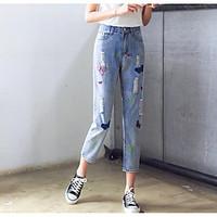 womens mid rise micro elastic jeans pants simple skinny print