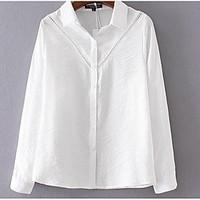 Women\'s Casual/Daily Simple Summer Shirt, Solid Shirt Collar Long Sleeve Cotton Medium