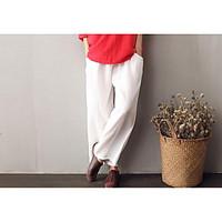 womens mid rise micro elastic loose pants street chic relaxed pure col ...