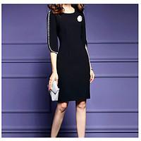 womens going out loose dress solid round neck midi short sleeve cotton ...