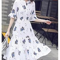 womens casual simple a line dress geometric v neck maxi sleeve chiffon ...