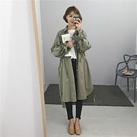 womens daily simple spring fall trench coat solid shirt collar long sl ...