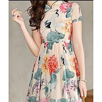 womens daily casual simple a line dress floral stand knee length short ...