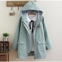 womens daily cute spring trench coat solid hooded long sleeve long cot ...