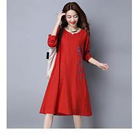 Women\'s Other Simple Sheath Dress, Floral Round Neck Knee-length Long Sleeve Others Summer Mid Rise Micro-elastic Medium