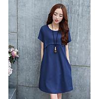 Women\'s Casual/Daily Simple A Line Dress, Solid Round Neck Above Knee Short Sleeve Polyester Summer Mid Rise Inelastic Thin