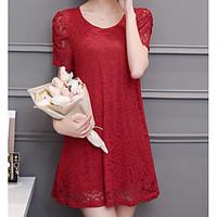 womens casualdaily simple loose dress solid round neck knee length sho ...