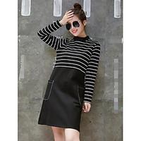 womens daily casual simple a line dress solid striped round neck knee  ...