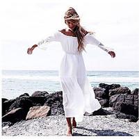 Women\'s Casual/Daily Beach Cute Loose Dress, Solid Strapless Above Knee Long Sleeve Bamboo Fiber Summer High Rise Inelastic Thin